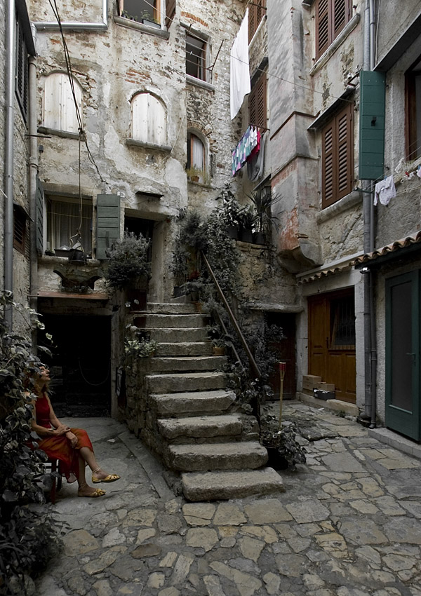 Woman in Red, Rovinj, Croatia